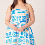 FLOWER GIRL BLUE WOVEN MIDI DRESS
