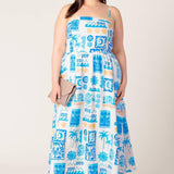 FLOWER GIRL BLUE WOVEN MIDI DRESS