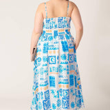 FLOWER GIRL BLUE WOVEN MIDI DRESS