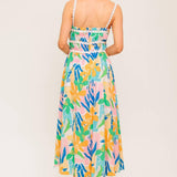 SUNLIT GARDEN PINK BLUE WOVEN MIDI DRESS