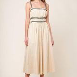 TERRIFIC TIMING CREAM WOVEN MIDI DRESS