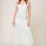 LOVING MENTALITY WHITE WOVEN LACE MIDI DRESS