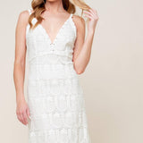LOVING MENTALITY WHITE WOVEN LACE MIDI DRESS