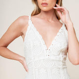 LOVING MENTALITY WHITE WOVEN LACE MIDI DRESS