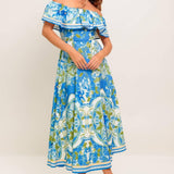 TROPICAL HAZE POWDER BLUE WOVEN MIDI DRESS