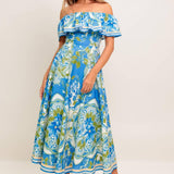 TROPICAL HAZE POWDER BLUE WOVEN MIDI DRESS