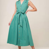 WISHING WELL TEAL GREEN WOVEN MIDI DRESS