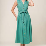 WISHING WELL TEAL GREEN WOVEN MIDI DRESS