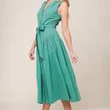 WISHING WELL TEAL GREEN WOVEN MIDI DRESS