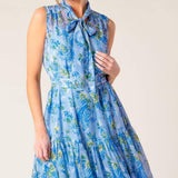 EVER AFTER POWER BLUE WOVEN MIDI DRESS
