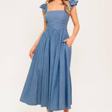 DRIFTWOOD PETAL CHAMBRAY MIDI DRESS