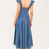 DRIFTWOOD PETAL CHAMBRAY MIDI DRESS