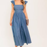 DRIFTWOOD PETAL CHAMBRAY MIDI DRESS