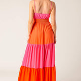 REGAL RISE WOVEN COLOR BLOCKED MAXI DRESS