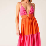 REGAL RISE WOVEN COLOR BLOCKED MAXI DRESS