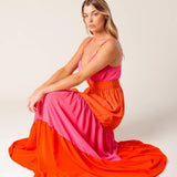 REGAL RISE WOVEN COLOR BLOCKED MAXI DRESS