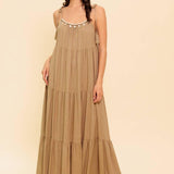 WORLD OF POSSIBLILITIES TAUPE WOVEN MAXI DRESS