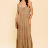 WORLD OF POSSIBLILITIES TAUPE WOVEN MAXI DRESS