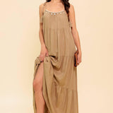 WORLD OF POSSIBLILITIES TAUPE WOVEN MAXI DRESS