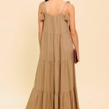 WORLD OF POSSIBLILITIES TAUPE WOVEN MAXI DRESS