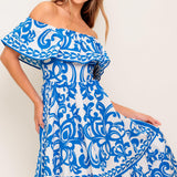 BLOOM SERENADE BLUE WOVEN MIDI DRESS