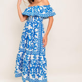BLOOM SERENADE BLUE WOVEN MIDI DRESS