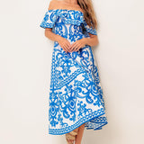 BLOOM SERENADE BLUE WOVEN MIDI DRESS