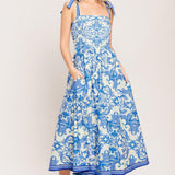 AZURE SCROLL WOVEN MIDI DRESS