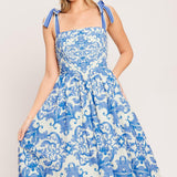 AZURE SCROLL WOVEN MIDI DRESS