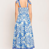 AZURE SCROLL WOVEN MIDI DRESS