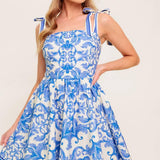 FLORENCE DAYS FLORAL BLUE WOVEN MINI DRESS