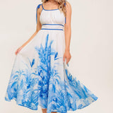 GARDEN BREEZE BLUE WOVEN MIDI DRESS