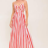 DREAM PETALS RED STRIPE WOVEN ANKLE DRESS