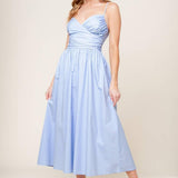SUMMER INVITE PASTEL BLUE WOVEN MIDI DRESS