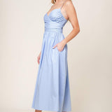 SUMMER INVITE PASTEL BLUE WOVEN MIDI DRESS