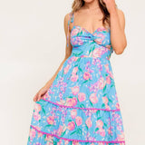 SOFT BLOOM BLUE WOVEN MIDI DRESS