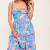 SOFT BLOOM BLUE WOVEN MIDI DRESS
