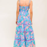 SOFT BLOOM BLUE WOVEN MIDI DRESS