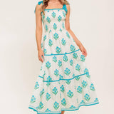 MIDNIGHT BOTANICA WOVEN MIDI DRESS
