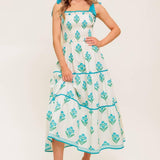 MIDNIGHT BOTANICA WOVEN MIDI DRESS