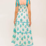 MIDNIGHT BOTANICA WOVEN MIDI DRESS