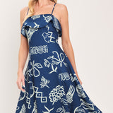COASTAL SKETCH WOVEN MIDI DRESS