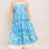 SERENE PETALS BLUE WOVEN MIDI DRESS