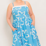 SERENE PETALS BLUE WOVEN MIDI DRESS