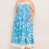 SERENE PETALS BLUE WOVEN MIDI DRESS