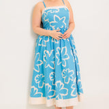 SERENE PETALS BLUE WOVEN MIDI DRESS