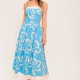 SERENE PETALS BLUE WOVEN MIDI DRESS