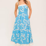 SERENE PETALS BLUE WOVEN MIDI DRESS