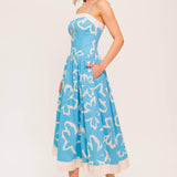 SERENE PETALS BLUE WOVEN MIDI DRESS