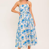 ROSY MOOD FLORAL WOVEN MIDI DRESS